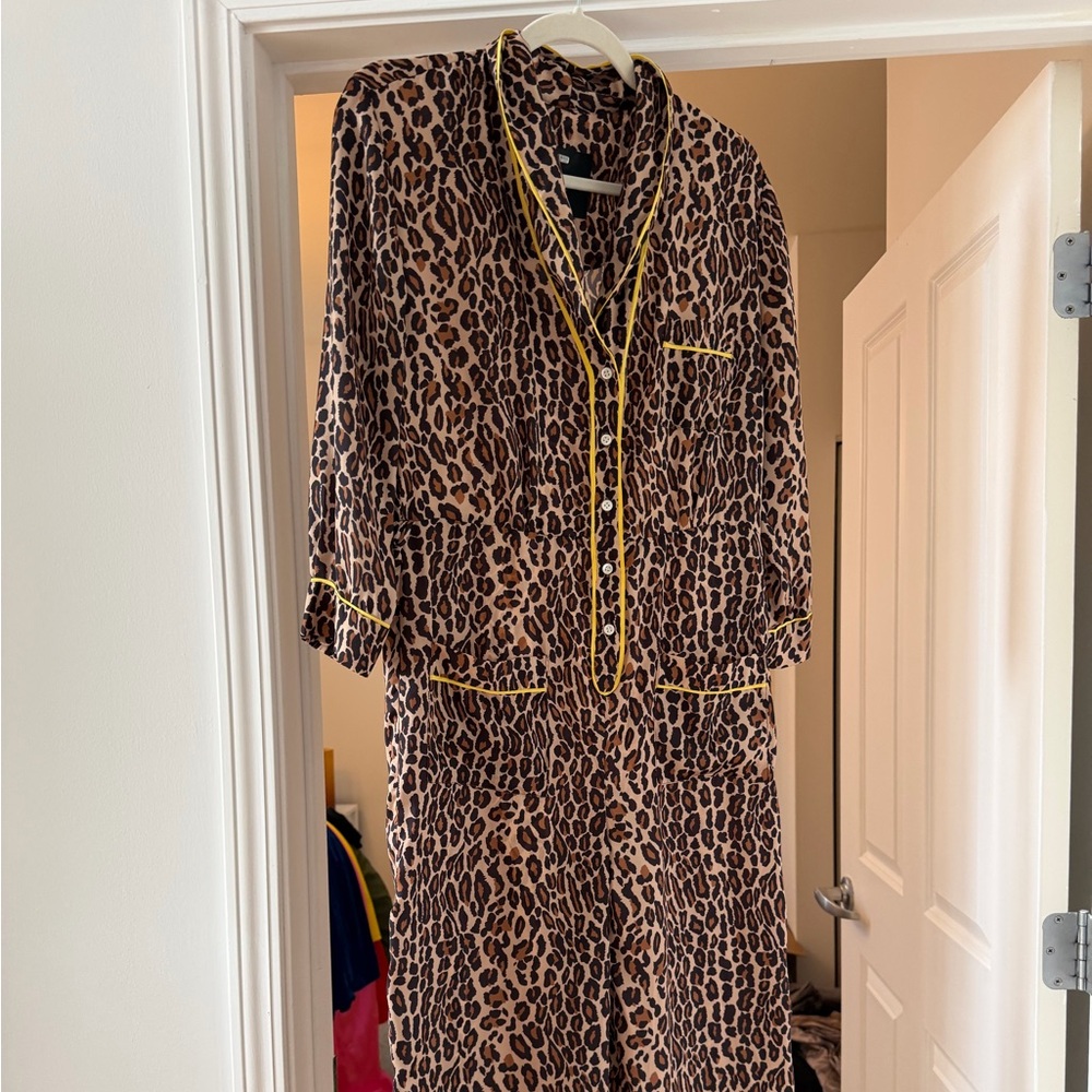 Le Superbe leopard print jumpsuit with Yellow Piping